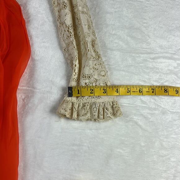 Vintage 70s Unbranded orange Chiffon and cream lace maxi dress, size small or xs - Picture 11 of 12
